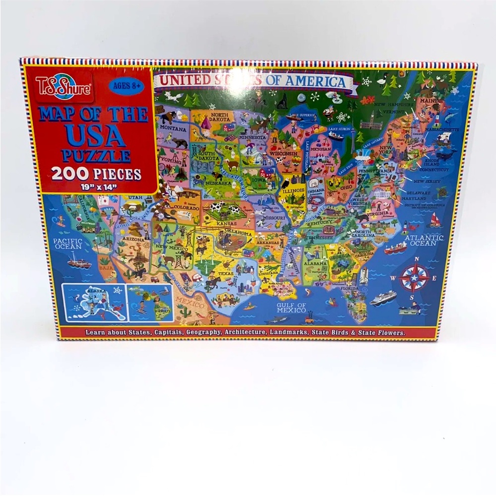 Map Of The USA Puzzle 200 Pieces. 19 Inches x 14 Inches Brand New Sealed
